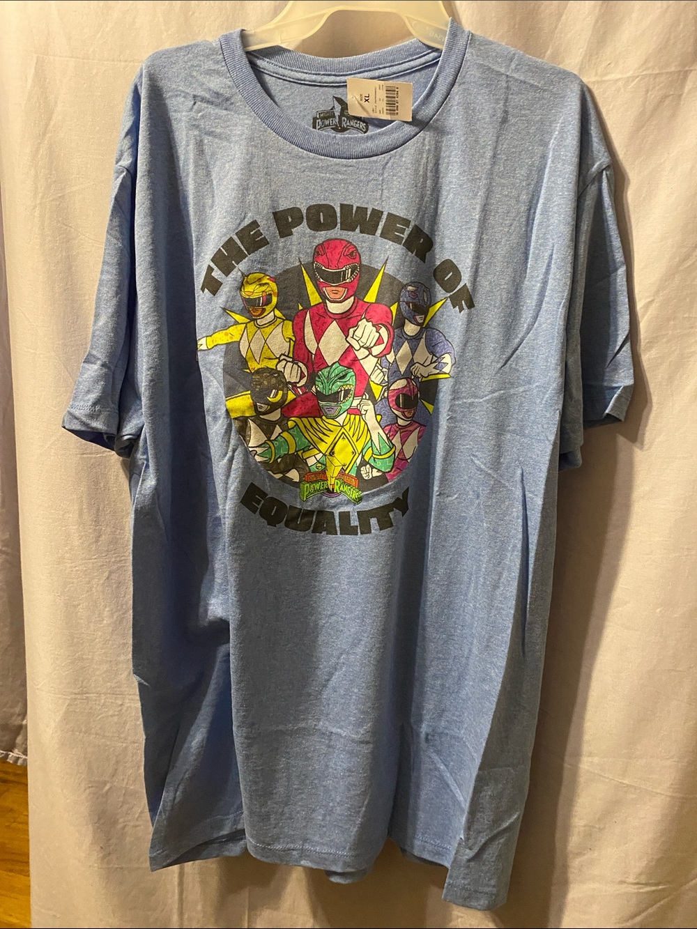 Power Ranger Blue Heather Short Sleeve Tee with Multicolor Rangers - Picture 3 of 4